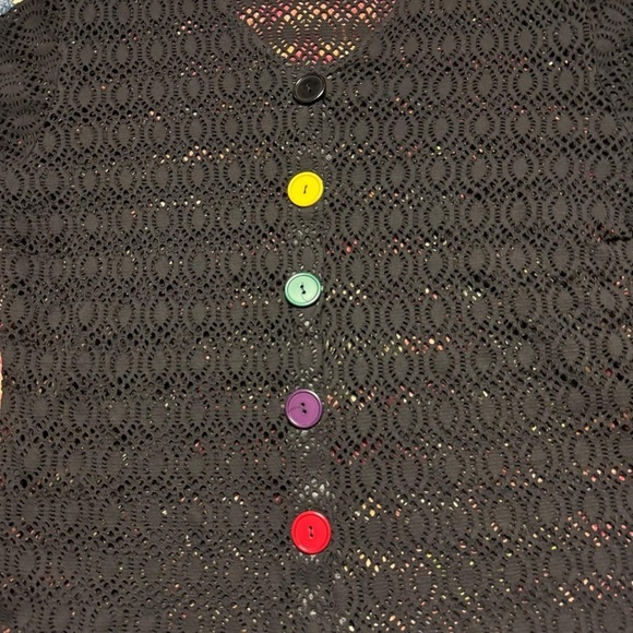 Vintage Touché L.A. Black Knit Button Up Top with Rainbow Buttons Sz 1X - Picture 3 of 7